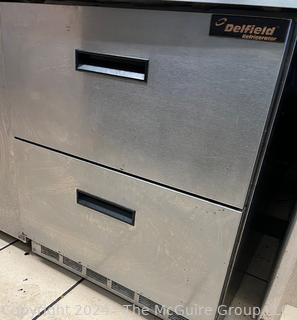 Stainless Steel Prep-Table Top (32 x 81") with Delfield Side by Side Refrigerator (28D x 48W x 32"T) and Delfield 2 Drawer Vertical Cooler 