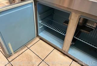 Stainless Steel Prep-Table Top (32 x 81") with Delfield Side by Side Refrigerator (28D x 48W x 32"T) and Delfield 2 Drawer Vertical Cooler 