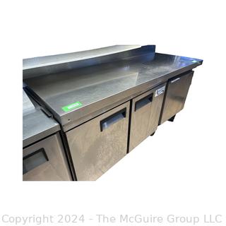 30 x 80" Stainless Prep-Worktable with 2 Door UnderCounter AVANTCO Refrigerator Model 178AU48RHC  SN 7573 2522 2107 2811 and BEVERAGE AIR Single Door Cooler Model WTF27