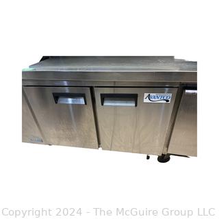 30 x 80" Stainless Prep-Worktable with 2 Door UnderCounter AVANTCO Refrigerator Model 178AU48RHC  SN 7573 2522 2107 2811 and BEVERAGE AIR Single Door Cooler Model WTF27