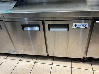 30 x 80" Stainless Prep-Worktable with 2 Door UnderCounter AVANTCO Refrigerator Model 178AU48RHC  SN 7573 2522 2107 2811 and BEVERAGE AIR Single Door Cooler Model WTF27