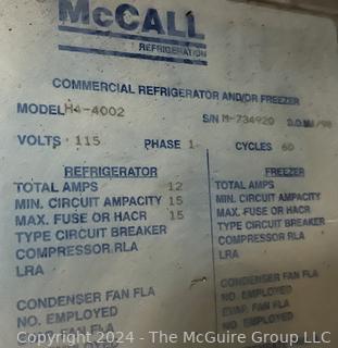 McCALL 2 Door Commercial Refrigeration Model H4-4002 SN M-734920