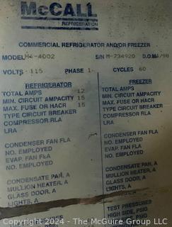 McCALL 2 Door Commercial Refrigeration Model H4-4002 SN M-734920