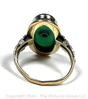 Art Deco Chrysoprase and Diamond 14KT White Gold Ring. Unmarked, but tested. 2.6 Grams (Was 60KK)