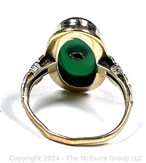 Art Deco Chrysoprase and Diamond 14KT White Gold Ring. Unmarked, but tested. 2.6 Grams (Was 60KK)