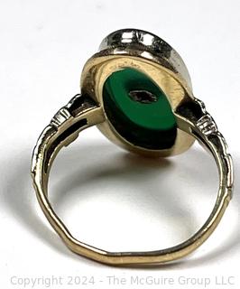 Art Deco Chrysoprase and Diamond 14KT White Gold Ring. Unmarked, but tested. 2.6 Grams (Was 60KK)