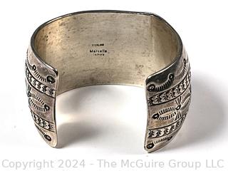 Marcella James Sterling Silver Navajo Stamped Wide Cuff Bracelet.  Small indentation, see photos. (Was 168KK)