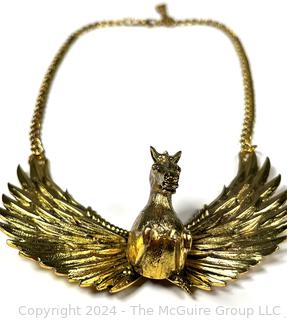 Oversized Three Dimensional Golden Pegasus Bib Necklace