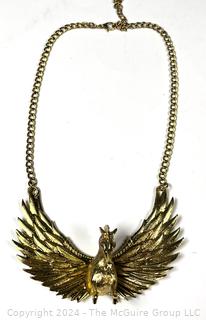 Oversized Three Dimensional Golden Pegasus Bib Necklace