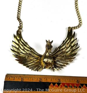 Oversized Three Dimensional Golden Pegasus Bib Necklace