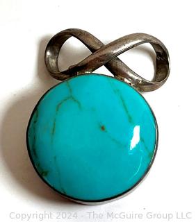 Turquoise with Sterling Silver Surround Brooch, Mexico