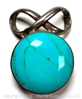 Turquoise with Sterling Silver Surround Brooch, Mexico