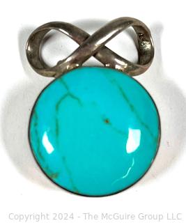 Turquoise with Sterling Silver Surround Brooch, Mexico