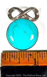 Turquoise with Sterling Silver Surround Brooch, Mexico