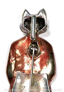 "Foxy Hunter" Sterling Silver and Copper Brooch Signed by Jewelry Artist Courtney Peterson. 