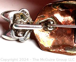 "Foxy Hunter" Sterling Silver and Copper Brooch Signed by Jewelry Artist Courtney Peterson. 