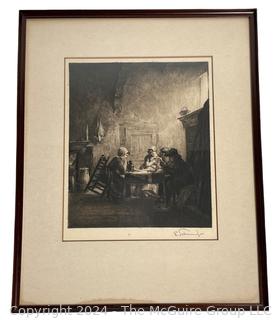 Framed Under Glass Etching of Die Unterhaltung (The Conversation) 1897 by Ferdinand Schmutzer