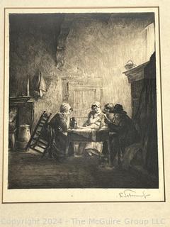 Framed Under Glass Etching of Die Unterhaltung (The Conversation) 1897 by Ferdinand Schmutzer