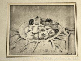 Framed Under Glass Lithograph of Still Life by Audry Lary. 9.5" x 12.5"  