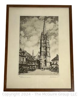 Framed Under Glass Lithograph Titled "Market Day" by Samuel Chamberlain. 12" x 15.5" 