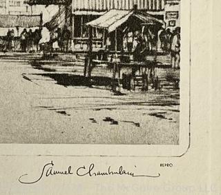 Framed Under Glass Lithograph Titled "Market Day" by Samuel Chamberlain. 12" x 15.5" 