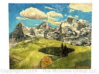 Stretcher Framed Oil on Canvas of Eiger, Mönch and Jungfrau, Switzerland Signed by Artist Douglas Edwards. 24" x 30"