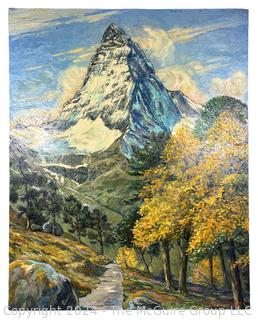 Stretcher Framed Oil on Canvas of Matterhorn Zermatt, Switzerland Signed by Artist Douglas Edwards. 24" x 30"