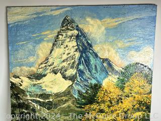 Stretcher Framed Oil on Canvas of Matterhorn Zermatt, Switzerland Signed by Artist Douglas Edwards. 24" x 30"