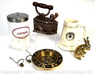 US Navy items, Brass Bunny, Steam Iron and Medical Cotton Ball Container. 