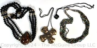 Three (3) Shell, Bead and Cross Necklaces