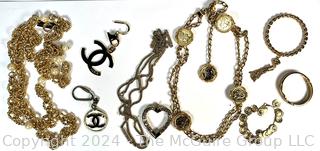 Group of Gold Tone Costume Jewelry and Key Fobs