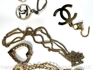 Group of Gold Tone Costume Jewelry and Key Fobs