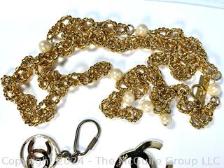 Group of Gold Tone Costume Jewelry and Key Fobs