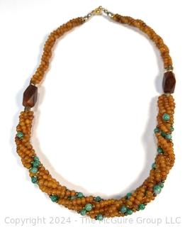 Twisted Multi Strand Amber Colored Bead Necklace