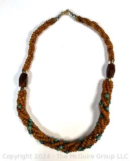 Twisted Multi Strand Amber Colored Bead Necklace