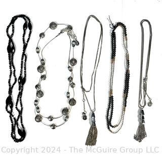 Five (5) Silver Tone and Bead Necklaces