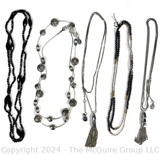 Five (5) Silver Tone and Bead Necklaces