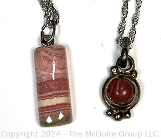 Two (2) Sterling Silver and Agate Stone Pendant Necklaces