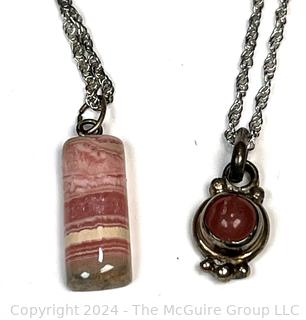 Two (2) Sterling Silver and Agate Stone Pendant Necklaces