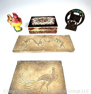 Reproduction Tiles, Jewelry Box, Rooster Planter and Souvenir