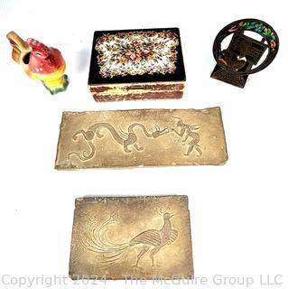 Reproduction Tiles, Jewelry Box, Rooster Planter and Souvenir