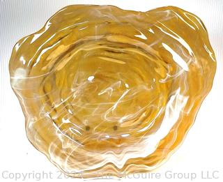 Large Hand Blown Amber Colored Glass Plate or Platter.  17" diameter