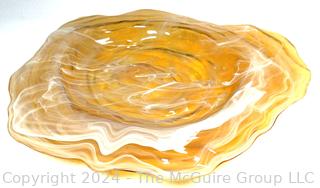 Large Hand Blown Amber Colored Glass Plate or Platter.  17" diameter