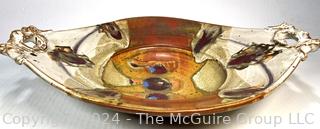 Large Heavy Artisan Thrown Pottery Tray, Signed by Artist.  22" long