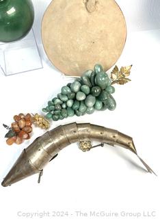 Stone Grapes, Articulated Fish, Japanese Net Float and Pottery Plate.