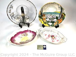 Four (4) Glass & Porcelain Serving Plates & Bowls