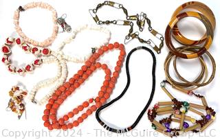 Puca, Wood and Coral Bead Jewelry