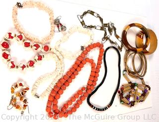 Puca, Wood and Coral Bead Jewelry