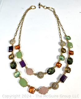 Double Strand with Inset Stone & Rhinestones Necklace