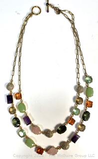 Double Strand with Inset Stone & Rhinestones Necklace